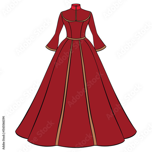 Regal ruby red A-line gown crafted from luxurious velvet, boasting a grand and captivating presence.