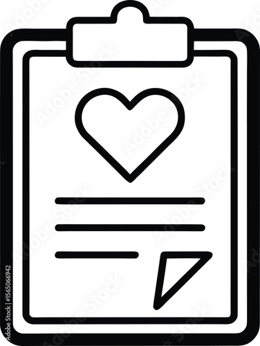 Medical clipboard with heart icon line art for healthcare professionals