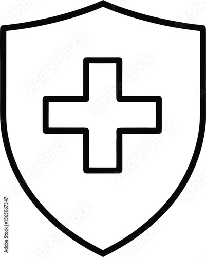 Thin line shield with medical cross icon for healthcare and medical services