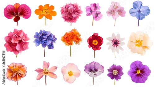 Colorful flower collection isolated on white background.