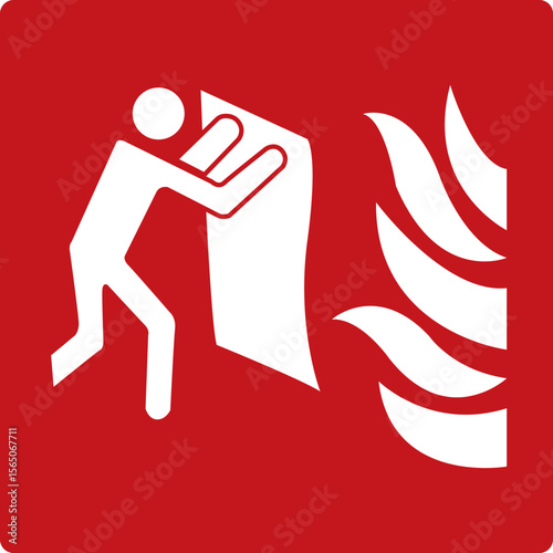 Fire blanket. Red fire sign. Fire equipment sign. Indication of the location of a fire blanket. Flame localization by blocking oxygen access. Extinguishing small fires.