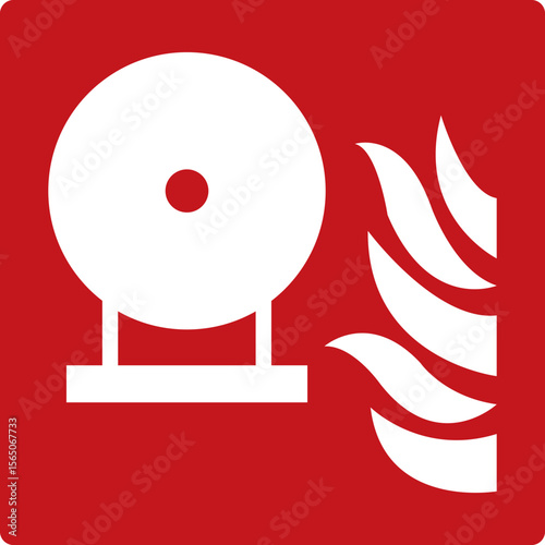 Stationary fire extinguishing system module. Red fire sign. Fire fighting equipment sign. Indication of the location of a module containing an extinguishing agent for automatic fire extinguishing.