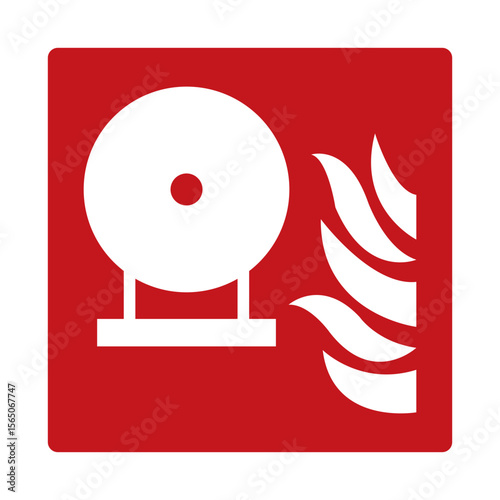 Stationary fire extinguishing system module. Red fire sign. Fire fighting equipment sign. Indication of the location of a module containing an extinguishing agent for automatic fire extinguishing.