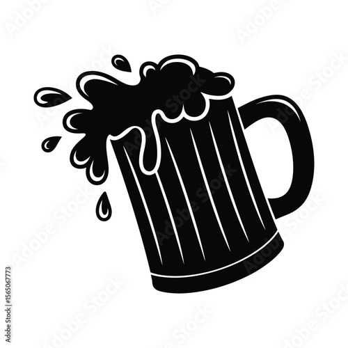 Black and White Beer Mug with Overflowing Foam pint