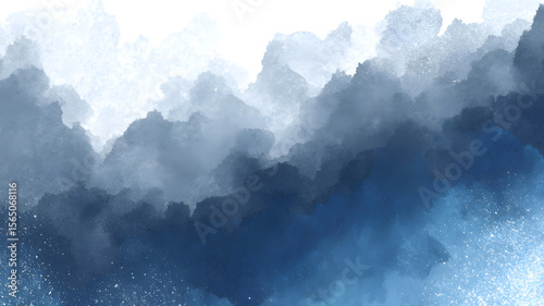Ink wash diffusion texture: Indigo-pearl white gradient with rice paper fibers and negative space clouds, abstract seamless looping background on transparent 8K PSD for premium graphic designs.