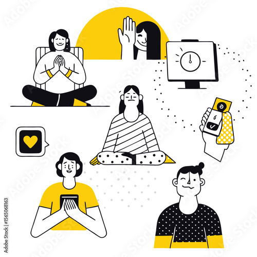 Holistic Well-being: Vibrant Vector Illustrations for Digital Health, Mindfulness, Fitness, and Modern Wellness Concepts Illustrator Artwork