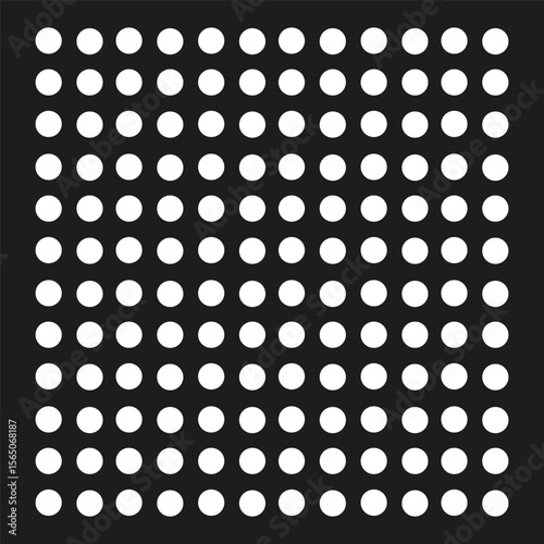 Geometric circular grid. Monochromatic dot pattern. Abstract dark background. Vector square array.