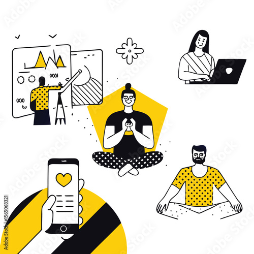 Holistic Well-being: Vibrant Vector Illustrations for Digital Health, Mindfulness, Fitness, and Modern Wellness Concepts
