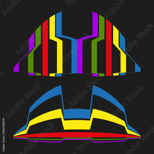 Neon abstract shape. Symmetric stripe icon. Colorful crest form. Vector dynamic emblem.