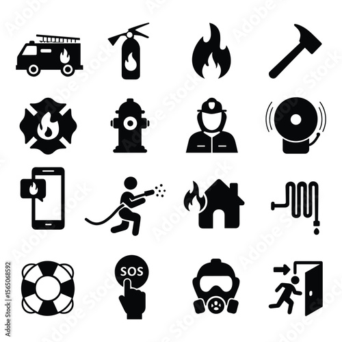 Fire Safety and Emergency Preparedness Icon Set