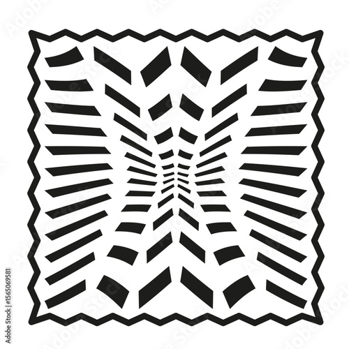 Distorted frame border. Zigzag square contour. Dynamic warp Vector. Abstract ripple edges.