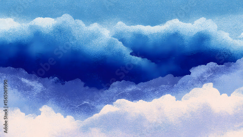 Ink wash diffusion texture: Indigo-pearl white gradient with rice paper fibers and negative space clouds, abstract seamless looping background on transparent 8K PSD for premium graphic designs.