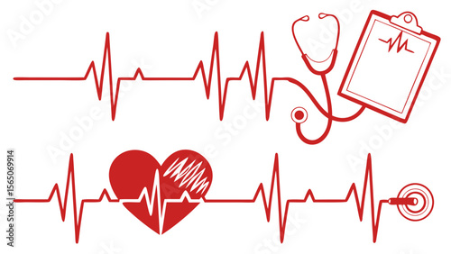 A vibrant illustration featuring heartbeats, a stethoscope, and a heart symbol, representing health and wellness.