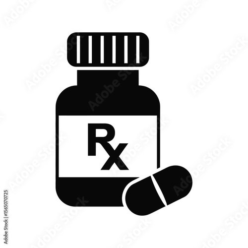 Black and White Prescription Bottle and Pill Icon medicine