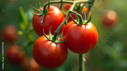Fresh tomatoes in the greenhouse. Close up. 