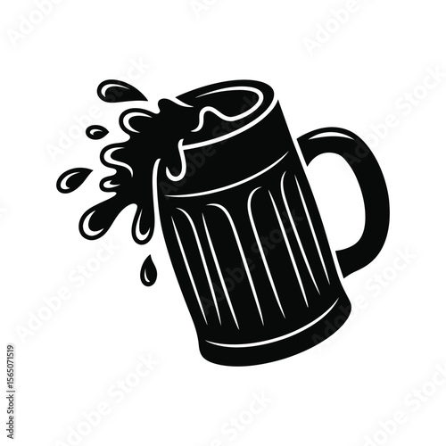 Black Beer Mug with Spilled Liquid Illustration pint