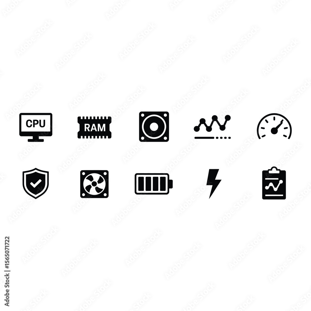 Obraz premium Black Computer Icons C P U R A M Fan Battery Bolt Chart