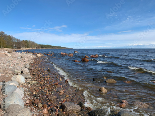 Panoramic sea view, deep blue waters of Gulf of Finland 