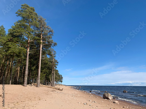 Panoramic sea view, deep blue waters of Gulf of Finland 