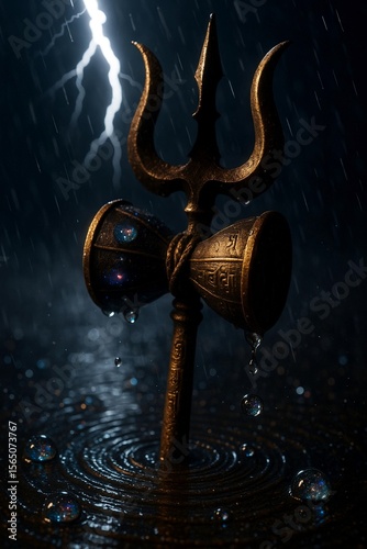 Shiva’s Trishul and Damru in Stormy Rain with Lightning
A dramatic and symbolic digital artwork of Lord Shiva's Trishul and Damru standing upright amidst stormy rain and lightning.