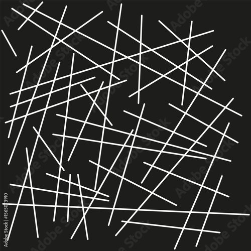 Crosshatched line icon. Angular stroke grid. Chaotic white lattice. Vector black backdrop.