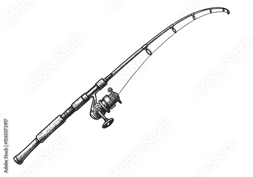 Hand Drawn Fishing Rod Illustration Sketch: A Detailed Depiction of Fishing Equipment