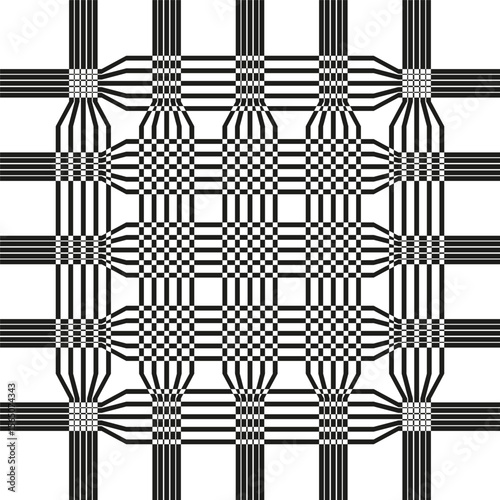 White plaid pattern. Dense line lattice. Geometric mesh grid. Vector textile backdrop.