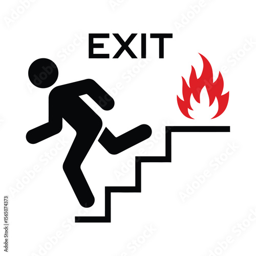 Emergency Exit Sign with Running Figure and Flames