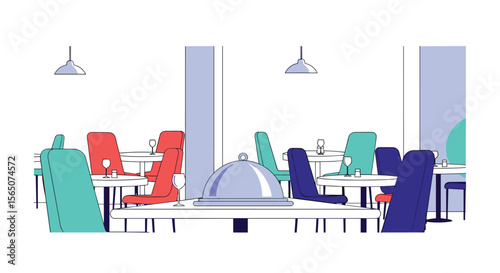 Elegant Restaurant Interior Design With Dining Furniture For a Meal Preparation Service Concept
