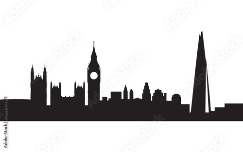 Iconic London City Skyline Silhouette with Big Ben and Parliament