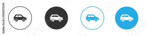 Compact car icon set. Black solid flat doodle graphic design set