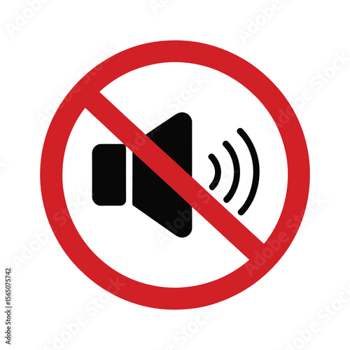No Sound Sign Black Speaker Crossed Out in Red Circle