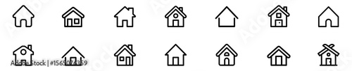 Vector set of house thin line icons. Collection home icons. House symbol. Set of real estate objects and houses line icons isolated on white background. Vector illustration. EPS 10