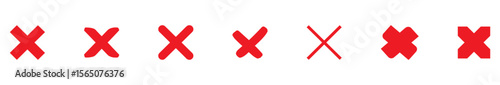 Red cross mark in various style. Hand brush X marks, cancel, wrong, and close icon element vector illustration. Marker grunge sketch style cross symbols and reject checkboxes collection. EPS 10