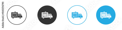 Food truck icon set. Black solid flat doodle graphic design set