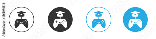 Game based learning icon set. Black solid flat doodle graphic design set