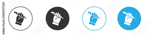Hand with Power icon set. Black solid flat doodle graphic design set