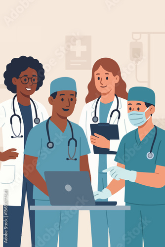 Diverse Medical Team Working Together Vector
