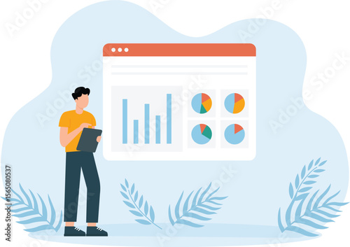 Project Database,two business people analyzing company data or graphs on a white board trending concept
