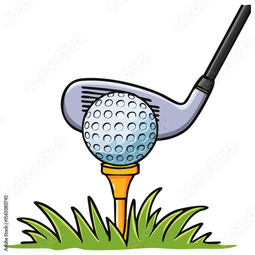 Golf ball on a tee with golf club illustration 