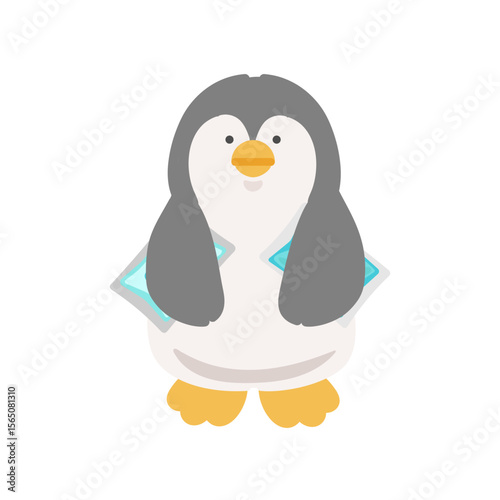 保冷剤を脇にはさむペンギン　熱中症対策　イラスト