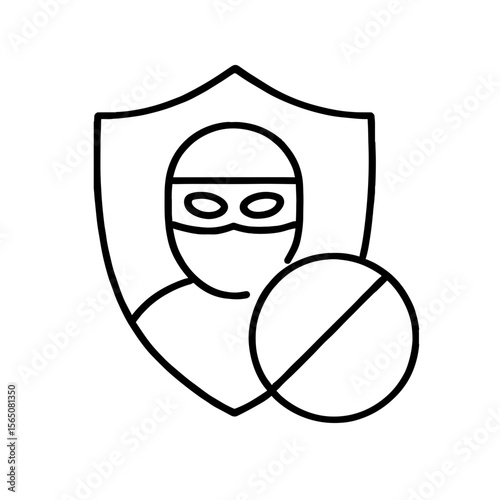 antifraud, Security symbol featuring a masked figure and prohibition sign  