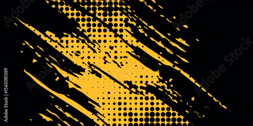 Yellow and black backdrop with dot halftone pattern element. Abstract brush grunge background. retro comic concept vector eps10