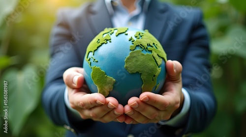 A person holding a textured globe symbolizing care for the environment, illustrating global sustainability and responsibility.