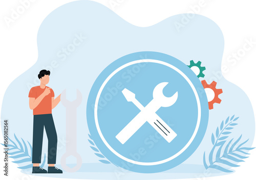 Business Mechanic,construction worker holding keys trending concept

