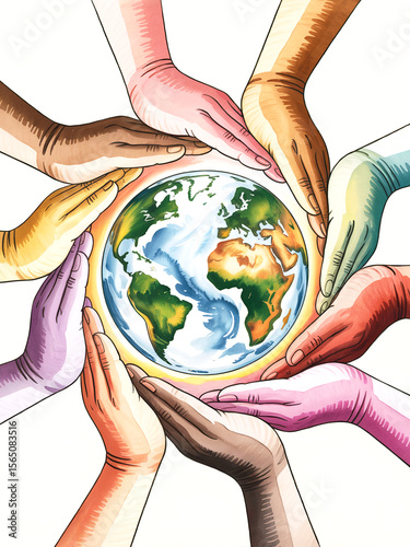 Diverse hands unite to protect and cherish the earth