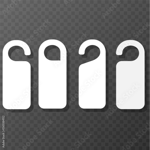 Set of blank door hangers. Realistic mock-up of hotel tags on transparent background. Vector illustration