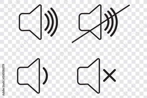 Sound off and sound on vector icons. Sound speaker icon in black outline. broadcasting,