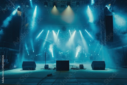 Stage Equipment for a Concert Empty Stage Before Concert Installation and Preparing Scene for