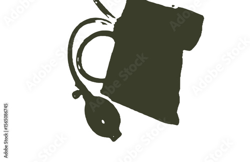 A monochrome image displaying a sphygmomanometer on a plain white background in dark olive green color vector
